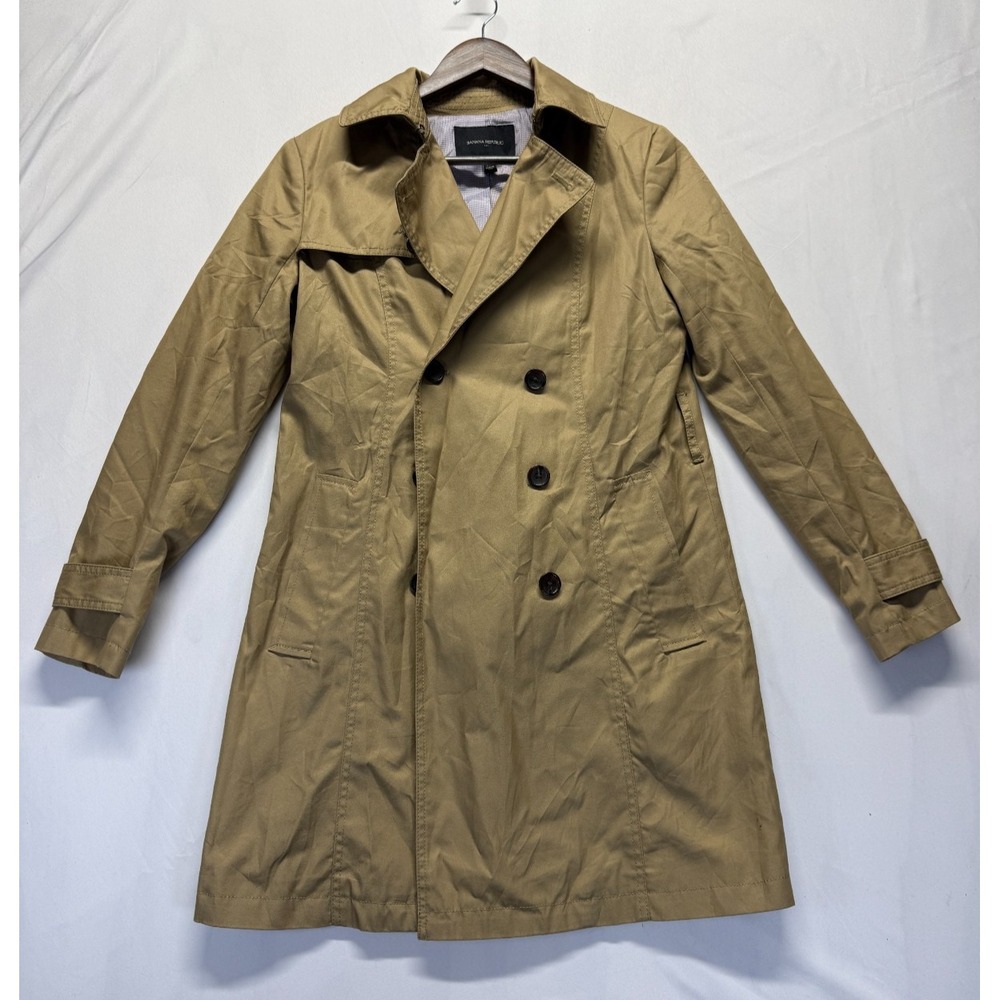 Banana Republic Trench Coat Womens XS Khaki Double Breasted Notch Lapel Business
